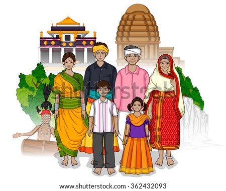 Vector Design Of Chhattisgarhi Family Showing Culture Of Chhattisgarh ...