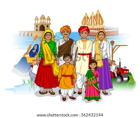 Vector Design Of Haryanvi Family Showing Culture Of Haryana, India ...