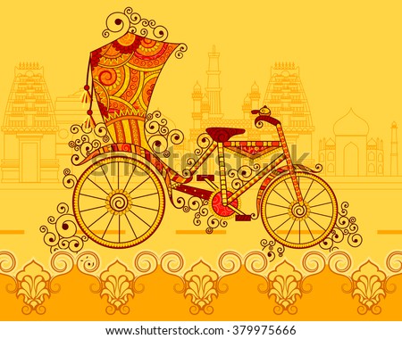 Vector design of cycle rickshaw in Indian art style