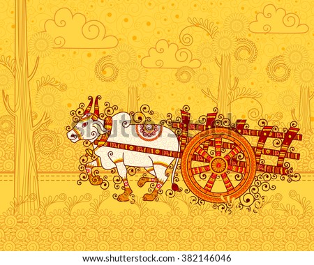 Vector design of bullock cart in Indian art style