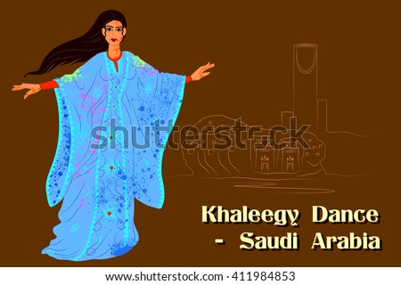 Vector design of Woman performing Khaleegy dance of Saudi Arabia