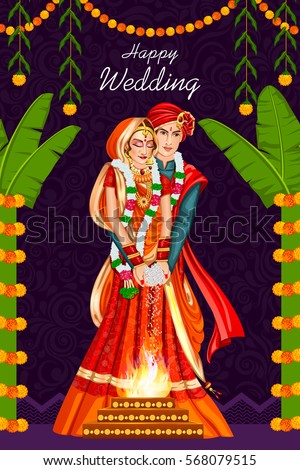 Vector design of Indian couple in wedding ceremony of India