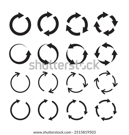 Set of rotating arrows. Arrows following a circle. Circular design elements. Circle infographic.