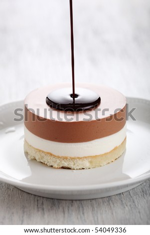 cake with chocolate flowing