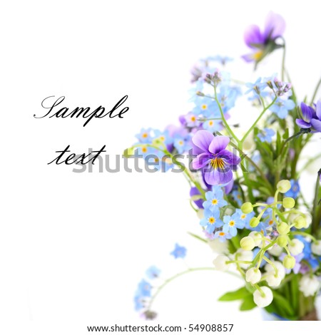 Bouquet of spring flowers on white isolated background.Floral border.