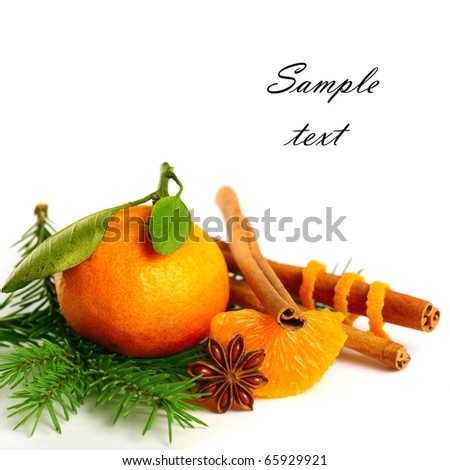 Similar – Image, Stock Photo Mandarine fruits and cinnamon sticks styled on blue cloth background, flat lay, winter theme