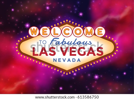 Vector Las Vegas Sign on the Night sky with sparkling stars or cosmic background. 