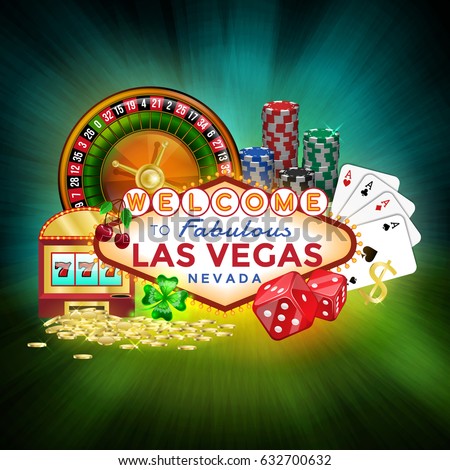 Icons set of gambling in Las Vegas. Composition of casino elements on a blue green background.