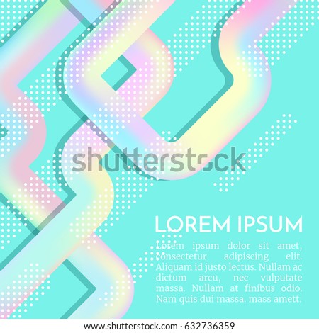 Trendy abstract holographic lines. Colorful poster. Geometric twisted tubes on mint background.