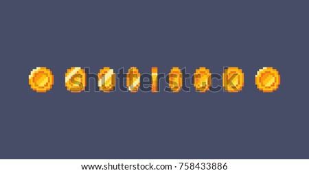 Pixel art gold coin animation. Vector illustration