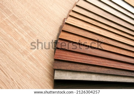Materials. Wood texture with natural pattern for design and decoration. Sample of Wood laminate parquet or plywood.  Wood texture laminate veneer material for interior architecture and construction  Foto stock © 