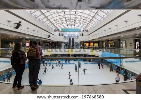 BEIJING, CHINA-MARCH 2014:-The trendy malls in China have everything including ice rinks, March 2014 in Beijing. The shops and malls contain all international brands and facilities.