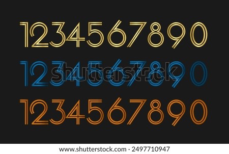 Golden Set Numbers 1, 2, 3, 4, 5, 6, 7, 8, 9, 0 in gold, red, blue
gold, red, blue