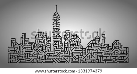 New York city skyline silhouette made in the form of electronic circuit board.