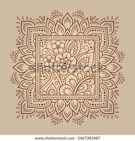 Stylized with henna tattoos decorative pattern for decorating covers for book, notebook, casket, magazine, postcard and folder. Eastern tradition flower and mandala design in mehndi style.