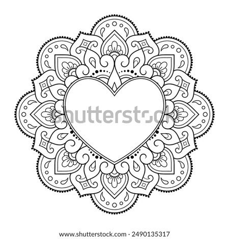 Frame in eastern tradition. Stylized with henna tattoos decorative pattern for decorating covers for book, notebook, casket, magazine, postcard and folder. Flower Heart in mehndi style.