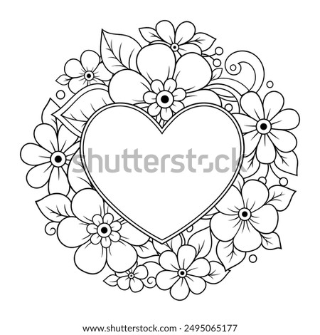 Frame in eastern tradition. Stylized with henna tattoos decorative pattern for decorating covers for book, notebook, casket, magazine, postcard and folder. Flower Heart in mehndi style.