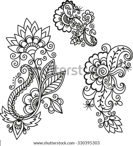 Henna Tattoo Flower Template.Mehndi. Stock Vector Illustration ...