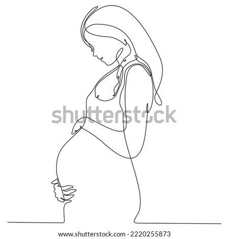 
Continuous Line Drawing Pregnant Woman. Single Line Drawing of Pregnant Woman. Happy Mom Minimalist Contour Illustration