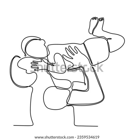 Father lifts child. Father's Day concept. One continuous line drawing.