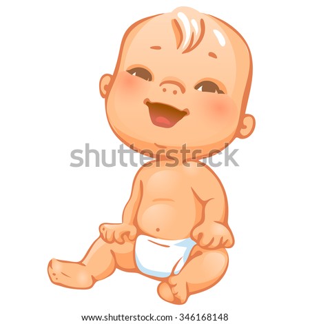 Portrait Of Happy Smiling Baby. Cute Little Baby In Diaper Sitting ...