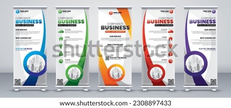 Roll up banner in blue, green, orange , red and purple print ready colors