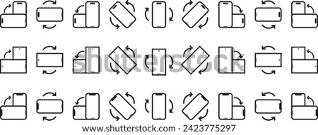 Rotate smartphone icon collection to left side and right side rotation with editable stroke outline icon for turn your device or rotate your smart phone 