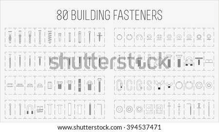 Set of eighty construction fasteners / Set of screws, bolts, anchors, fasteners etc.