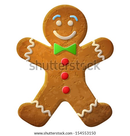 Gingerbread man decorated colored icing. Holiday cookie in shape of man. Qualitative vector illustration for new year\'s day, christmas, winter holiday, cooking, new year\'s eve, food, silvester, etc