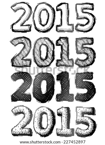 Hand drawn New Year 2015. Sketch of year number in doodle style. Qualitative illustration for new year\'s day, christmas, winter holiday, new year\'s eve, silvester, etc