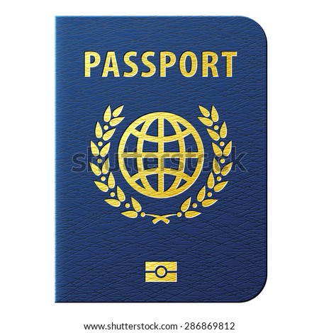 Blue biometric passport isolated on white. International identification document for travel. Vector image about verification & citizenship, tourism and vacation