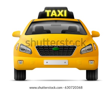 Yellow taxi car isolated on white background. Modern taxicab, front view. Vector illustration