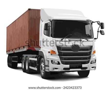 white art 3d big power truck head lorry design container semi box trailer cargo auto road man logo icon symbol sign technology graphic realistic vector isolated white background