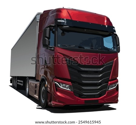 Europe red car truck art 3d render new design box sell poster banner logo sign icon symbol identity king road driver front side view vector template white isolated background
