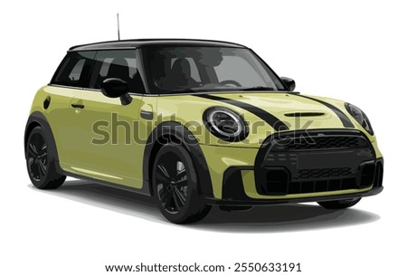 funny mini realistic sedan coupe sport colour white yellow elegant new 3d car icon logo urban electric es power style model lifestyle business work modern art design vector template isolated
