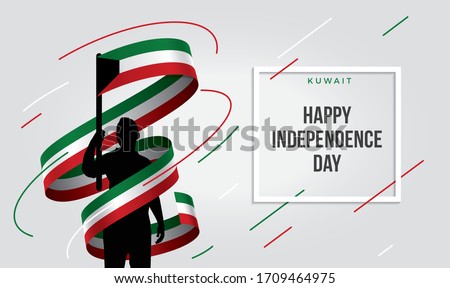 Kuwait Kuwaiti flag standing over isolated white background stressed with hand ... Glad teenager man waving flag of Kuwait and young, national holiday.