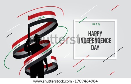 iraq flag standing over isolated white background stressed with hand ... Glad teenager man waving flag of iraq and young, national holiday.
