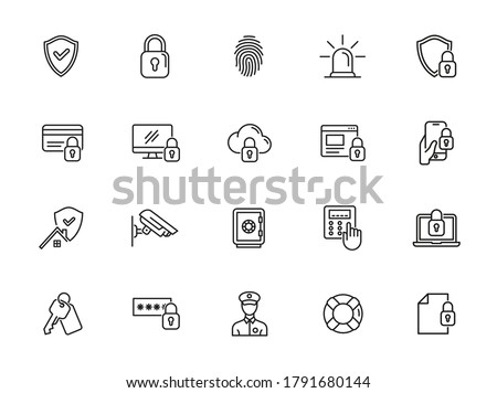 Security - outline web icon set, vector, thin line icons collection