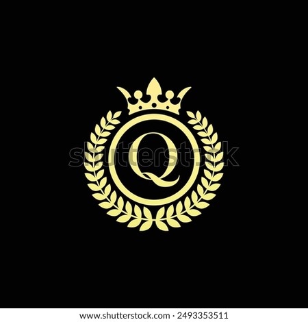 Letter Q Logo With Crown and Laurel Wreath - Premium Quality Letter Royal Logo Design Template