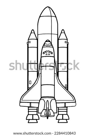 space plane with black and white outline vector