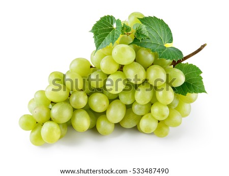 Green grape with leaves isolated on white. With clipping path. Full depth of field. 商業照片 © 