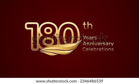 180th anniversary logo design with double line number style and golden wings, vector template