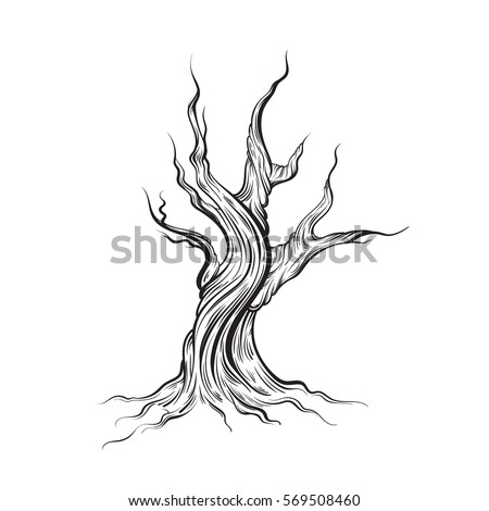 Vector illustration of dead tree made in hand drawn style. Line hand sketched  artwork. Template for card, poster banner, print for t-shirt