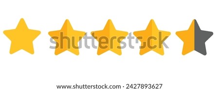  Four and half stars, customer quality symbol, vector product rating review flat icon for hotel, restaurant etc