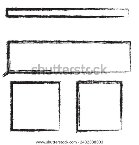 Chalk rectangle and oval frames set. Hand drawn pencil square and circle borders. Ink empty rectangle stamp. Grunge black text frame. Vector illustration isolated on white background