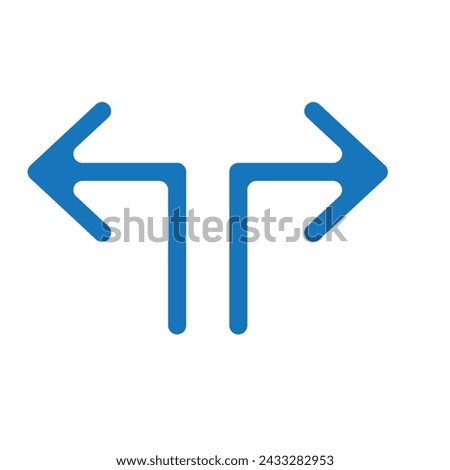 Road way arrow icon set. Fork sign. Two way, three way arrow. Right and left direction in vector flat style.