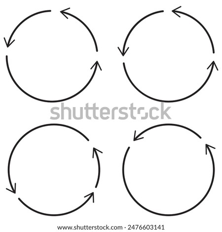 Vector group of circular arrows. Round repeat icons. Redo and reload symbol. Stock image.