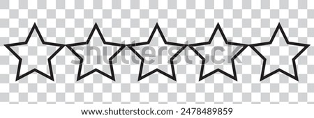 Five stars icon Vector. Star icon collection. Blank star vector icons set with shadow. Black line stars mock up isolated on transparent background. Vector design element