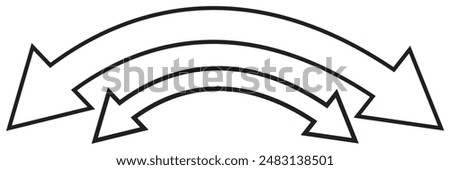 Dual semi circle arrow. Vector illustration. Semicircular curved thin long double ended arrow. Long arrow vector icon. Black horizontal double arrow. Vector 10 Eps. Black simple symbol for measuring.