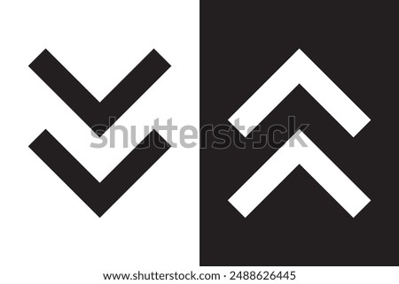 Arrow icon chevron doodle black line graphic design. Vector isolated on white background. Vector illustration.